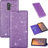 Voor Samsung Galaxy A6 + / J8 (2018) Ultradunne Glitter Magnetische Horizontale Flip Leren Case met Houder & Kaartsleuven (Paars)