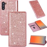 Voor Samsung Galaxy Note 10 ultradunne glitter magnetische horizontale flip lederen tas met houder en kaartsleuven (rose goud)