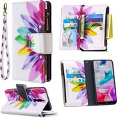 Voor xiaomi redmi 8 gekleurde tekening patroon rits horizontale flip lederen case met houder & kaartsleuven & portemonnee (zonnebloem)