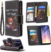 Voor xiaomi redmi 7 gekleurde tekening patroon rits horizontale flip lederen case met houder & kaartsleuven & portemonnee (beer)