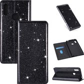 Voor Huawei Y6 (2019) Ultradunne Glitter Magnetische Horizontale Flip Leren Case met Houder & Kaartsleuven (Zwart)