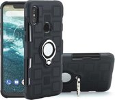 Voor Motorola One Power (P30 Note) 2 in 1 Cube PC + TPU beschermhoes met 360 graden draaien zilveren ringhouder (zwart)