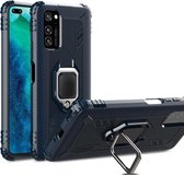 Voor Huawei Honor V30 Pro koolstofvezel beschermhoes met 360 graden roterende ringhouder (blauw)