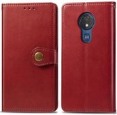 Retro effen kleur lederen gesp mobiele telefoon bescherming lederen tas met lanyard & fotolijst & kaartsleuf & portemonnee & beugel functie voor Motorola Moto G7 Play (rood)