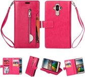 Voor Huawei Mate 9 Multifunctionele Rits Horizontale Flip Leren Case met Houder & Portemonnee & 9 Kaartsleuven & Lanyard (Rose Rood)
