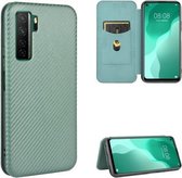 Voor Huawei nova 7 SE / P40 Lite 5G Koolstofvezel Textuur Magnetische Horizontale Flip TPU + PC + PU lederen tas met kaartsleuf (groen)