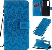 Voor Huawei Nova 7 Pro 5G reliÃ«f zonnebloem patroon horizontale flip PU lederen tas met houder & kaartsleuven & portemonnee & lanyard (blauw)