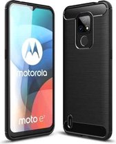 Voor Motorola Moto E7 (2020) Brushed Texture Carbon Fiber TPU Case (Zwart)