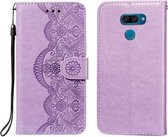 Voor LG K50 Flower Vine Embossing Pattern Horizontale Flip Leather Case met Card Slot & Holder & Wallet & Lanyard (Purple)