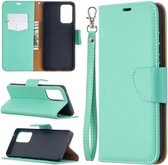 Voor Samsung Galaxy A52 5G Litchi Textuur Pure Kleur Horizontale Flip PU Lederen Case met Houder & Kaartsleuven & Portemonnee & Lanyard (Groen)