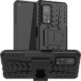 Voor Geschikt voor Xiaomi Mi 10T / 10T Pro 5G Bandentextuur Schokbestendig TPU + pc-beschermhoes met houder (zwart)