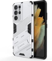 Voor Samsung Galaxy S21 Ultra 5G Punk Armor 2 in 1 PC + TPU schokbestendig hoesje met onzichtbare houder (wit)