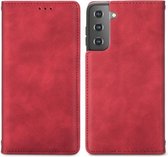 Voor Samsung Galaxy S21 Retro Skin Feel Business Magnetische Horizontale Flip Leren Case met Houder & Kaartsleuven & Portemonnee & Fotolijst (Rood)