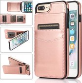 Effen kleur pc + TPU beschermhoes met houder en kaartsleuven voor iPhone 8 Plus / 7 Plus (roségoud)