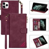 Rits Multi-kaartsleuven Horizontale flip PU lederen tas met houder & kaartsleuven & portemonnee & lanyard & fotolijst voor iPhone 12 mini (wijnrood)