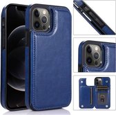 Schokbestendig PU + TPU lederen hoesje met kaartsleuven en houder & fotolijst en portemonnee voor iPhone 12 Pro Max (blauw)