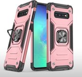 Voor Samsung Galaxy S10 magnetisch pantser schokbestendig TPU + pc-hoesje met metalen ringhouder (roségoud)