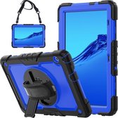 Voor Huawei MediaPad T5 Schokbestendig Kleurrijk Siliconen + PC Beschermhoes met Houder & Schouderriem & Handriem (Zwart Blauw)