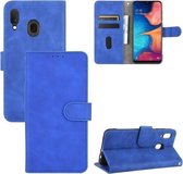 Voor Samsung Galaxy A20 / A30 Effen kleur Huidgevoel magnetische gesp Horizontale flip kalftextuur PU lederen tas met houder & kaartsleuven & portemonnee (blauw)