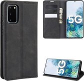 Voor Samsung Galaxy S20 FE 4G / 5G Retro-skin Business magnetische zuignap lederen tas met houder & kaartsleuven & portemonnee (zwart)