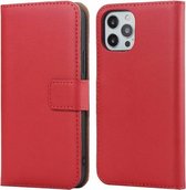 Vlakke structuur rundleer horizontale flip case met magnetische sluiting & houder & kaartsleuven & portemonnee voor iPhone 12 Pro Max (rood)