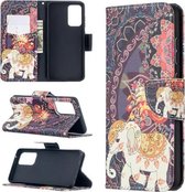 Voor Samsung Galaxy A52 5G Gekleurde Tekening Patroon Horizontale Flip Leren Case met Houder & Kaartsleuven & Portemonnee (Bloem Olifant)