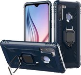 Voor Samsung Galaxy A21 (VS) koolstofvezel beschermhoes met 360 graden roterende ringhouder (blauw)