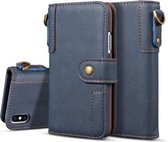 Voor iPhone XS Max koeienhuid textuur horizontale flip lederen tas met houder & kaartsleuven & portemonnee & lanyard (blauw)