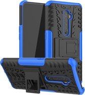 Voor OPPO Reno2 Tyre Texture Shockproof TPU + PC beschermhoes met houder (blauw)