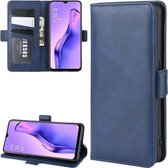 Voor Oppo A8 Dubbelzijdige magnetische gesp Horizontale flip lederen tas met houder & kaartsleuven en portemonnee (donkerblauw)