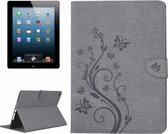 Voor iPad 4 Geperste Bloemen Vlinderpatroon Horizontale Flip PU lederen tas met magnetische gesp & houder & kaartsleuven & portemonnee (grijs)