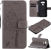 Voor LG K51 Boom & Kat Reliëfpatroon Horizontale Flip Leren Case met Houder & Kaartsleuven & Portemonnee & Lanyard (Grijs)