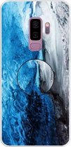 Voor Galaxy S9 + reliëf gelakt marmer TPU beschermhoes met houder (donkerblauw)