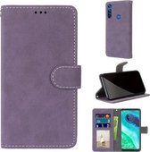 Voor Motorola Moto G8 Retro Frosted Horizontale Flip PU lederen tas met houder & kaartsleuven & portemonnee & fotolijst (paars)