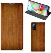 Stand Case Geschikt voor Samsung Galaxy A71 Telefoonhoesje Donker Hout