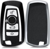 kwmobile autosleutelhoes compatibel met BMW 3-knops draadloze autosleutel (alleen Keyless Go) - TPU beschermhoes in zilver / zwart - Autosleutelcover