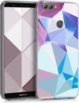 kwmobile telefoonhoesje voor Huawei Enjoy 7S / P Smart (2017) - Hoesje voor smartphone in lichtblauw / poederroze / blauw - Asymmetrische Driehoeken design
