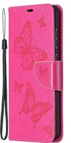 Samsung Galaxy A72 Hoesje - Mobigear - Butterfly Serie - Kunstlederen Bookcase - Magenta - Hoesje Geschikt Voor Samsung Galaxy A72