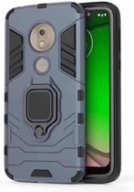 PC + TPU schokbestendige beschermhoes voor Motorola Moto G7 Play, met magnetische ringhouder (marineblauw)