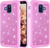 Glitter poeder contrast huid schokbestendig siliconen + pc beschermhoes voor Galaxy A6 (2018) (roze)