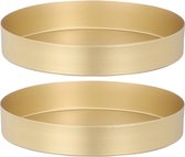 2x stuks kaarsenbord/kaarsenplateau goud metaal rond 15 cm - Met opstaande rand van 2,5 cm.