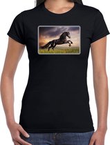 Dieren shirt met paarden foto - zwart - voor dames - natuur / paard cadeau t-shirt / kleding XS