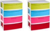 2x stuks ladekast/organizer met 4 lades wit/multi kleuren - 40 x 56 x 80 cm - Ladekasten/organisers kantoor