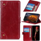 Voor Huawei P40 Lite / Nova 6 SE Messing Gesp Nappa PU + Links en Rechts met Kaartsleuf & Beugel & Portemonnee (Rode wijn)