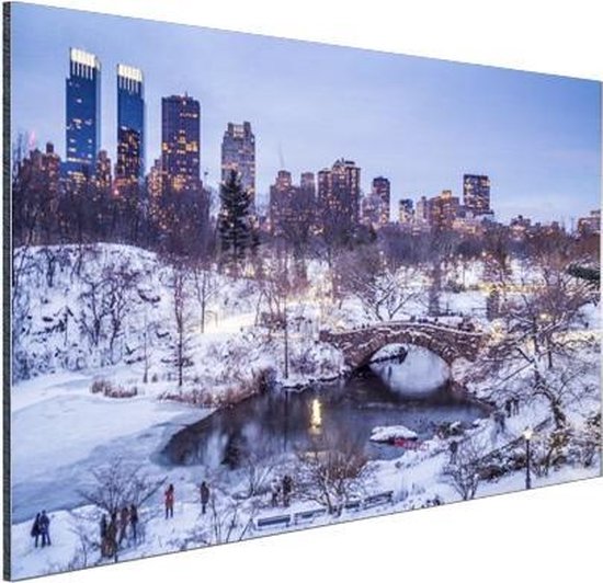 Wanddecoratie Metaal - Aluminium Schilderij Industrieel - New York - Central Park - Winter - 40x30 cm - Dibond - Foto op aluminium - Industriële muurdecoratie - Voor de woonkamer/slaapkamer