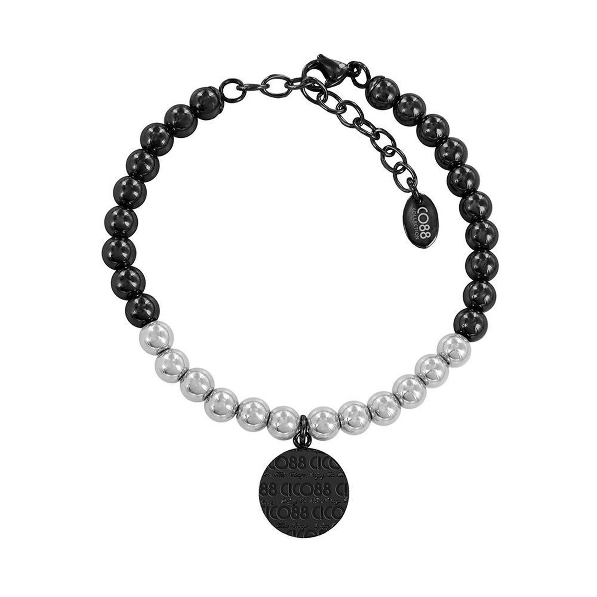 CO88 Collection Elemental 8CB 14019 Stalen Armband met Hanger - CO88 hanger en Jade Natuursteen 6 mm - Lengte 17 + 5 cm - Zwart / Zilverkleurig