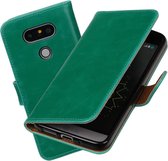 MP Case PullUp groen leder look hoesje voor LG G5 Booktype - Telefoonhoesje - smartphonehoesje - beschermhoes.