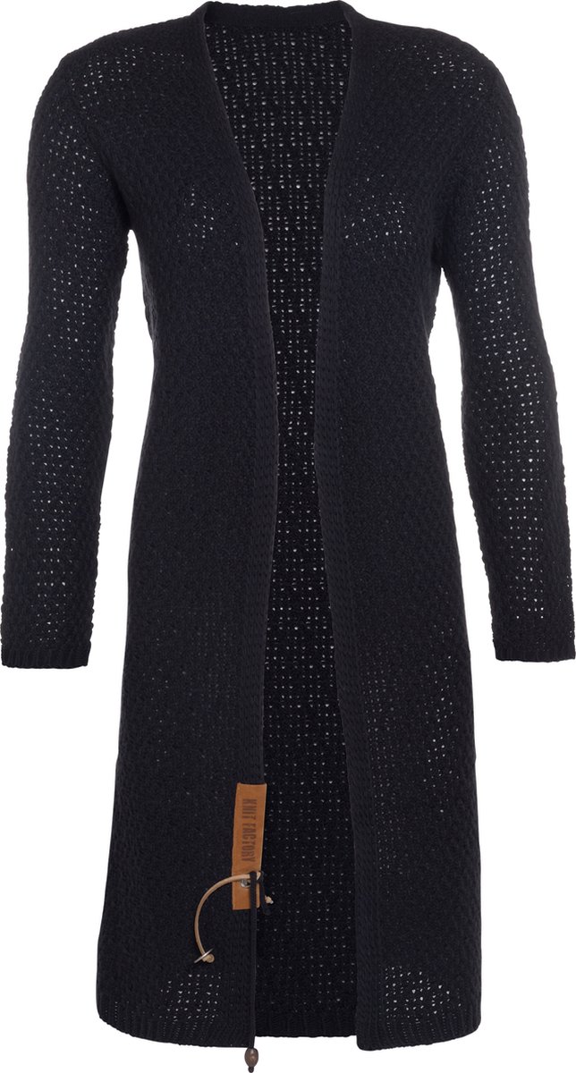 Knit Factory Luna Lang Gebreid Vest Navy - Gebreide dames cardigan - Lang vest tot over de knie - Donkerblauw damesvest gemaakt uit 30% wol en 70% acryl - 36/38