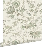 ESTAhome behangpapier vintage bloemen crème en vergrijsd groen - 139400 - 0.53 x 10.05 m