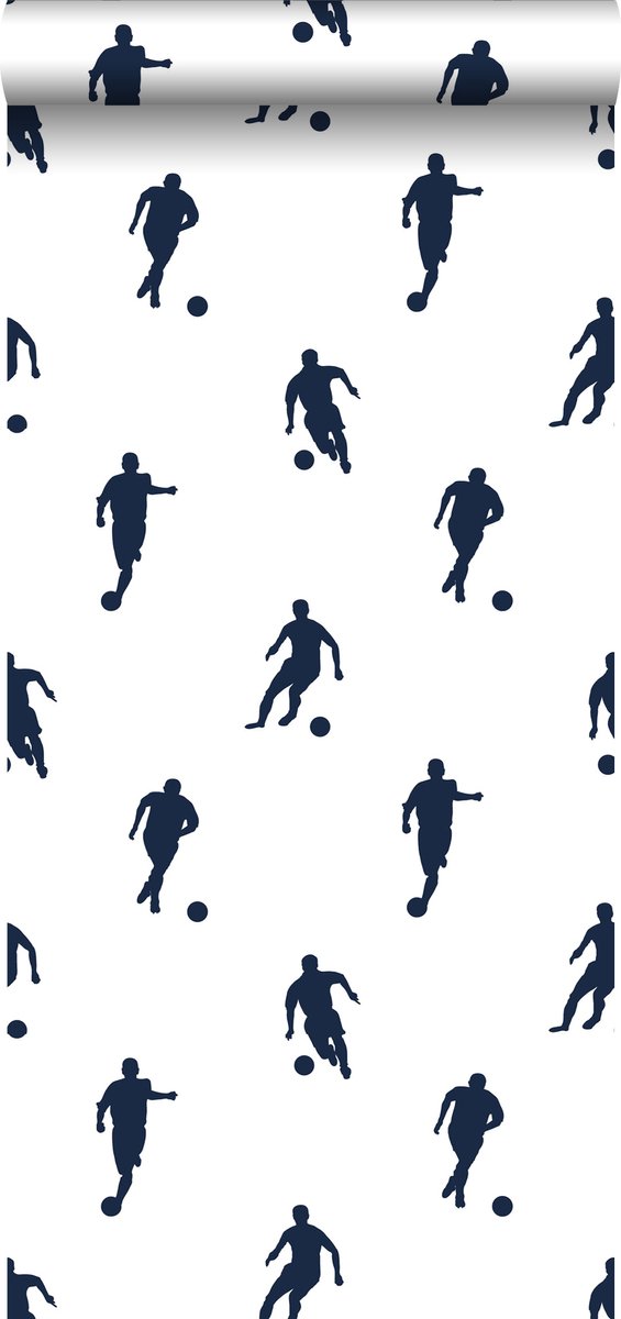 Walls4You behang voetballers donkerblauw - 935289 - 53 cm x 10,05 m